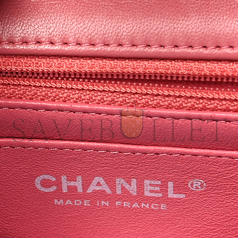 CHANEL LAMBSKIN QUILTED MINI RECTANGULAR FLAP PINK  A01116 (20*13*6cm) 